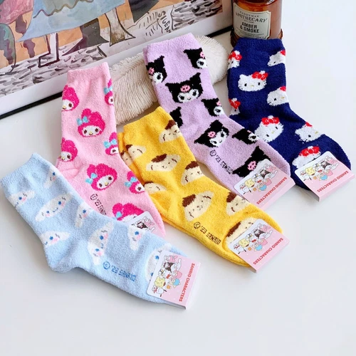 6 Pairs Sanrio Character Pattern Colorful Slumber Half Crew Socks for Women