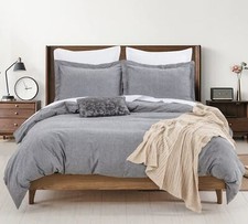DAUAOTO Queen Bedding Duvet Cover Set, Soft Washed Cotton Chambray Grey, Zipp...