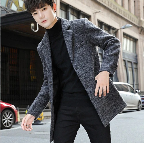 Gabardina de hombre chaquetón cuello con muescas chaqueta de un solo pecho abrigo ropa exterior - Imagen 9 de 17