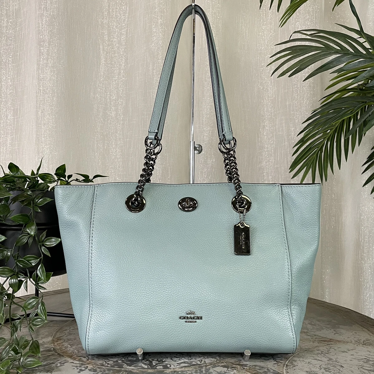 Coach Turnlock Chain Tote 27 57107 Chambray Blue