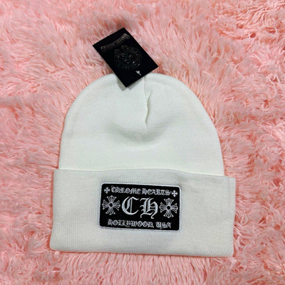 Chrome Hearts White Solid Beanie Hat One Size Unisex Adults Winter Style