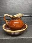 Vintage Mid Century Modern McCoy Pottery Bowl & Pitcher 7528 Brown Drip Glaze