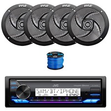 JVC KD-X38MBS Marine BT Receiver, 4X 5.25" 180W Speakers Black w/ Wire