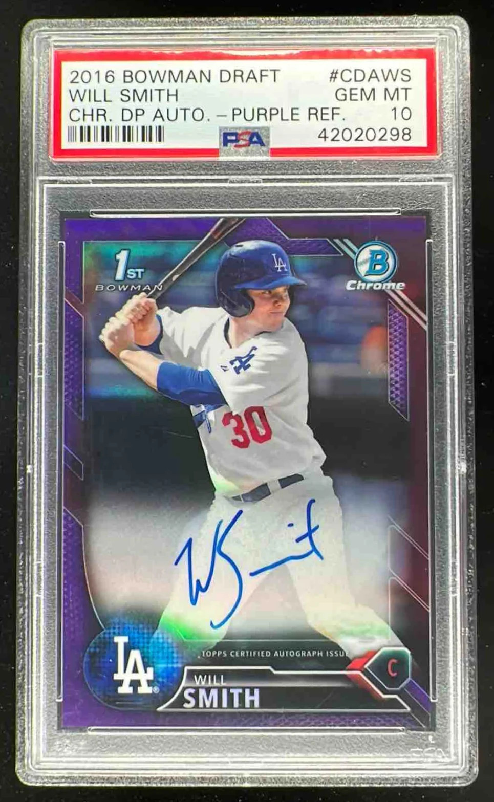 2016 Bowman Draft Chrome Purple Refractor #CDA-WS Will Smith Auto /250 PSA 10