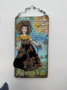 Mixed Media Folk Art Wall Plaque Signed VT Artist Meta Strick