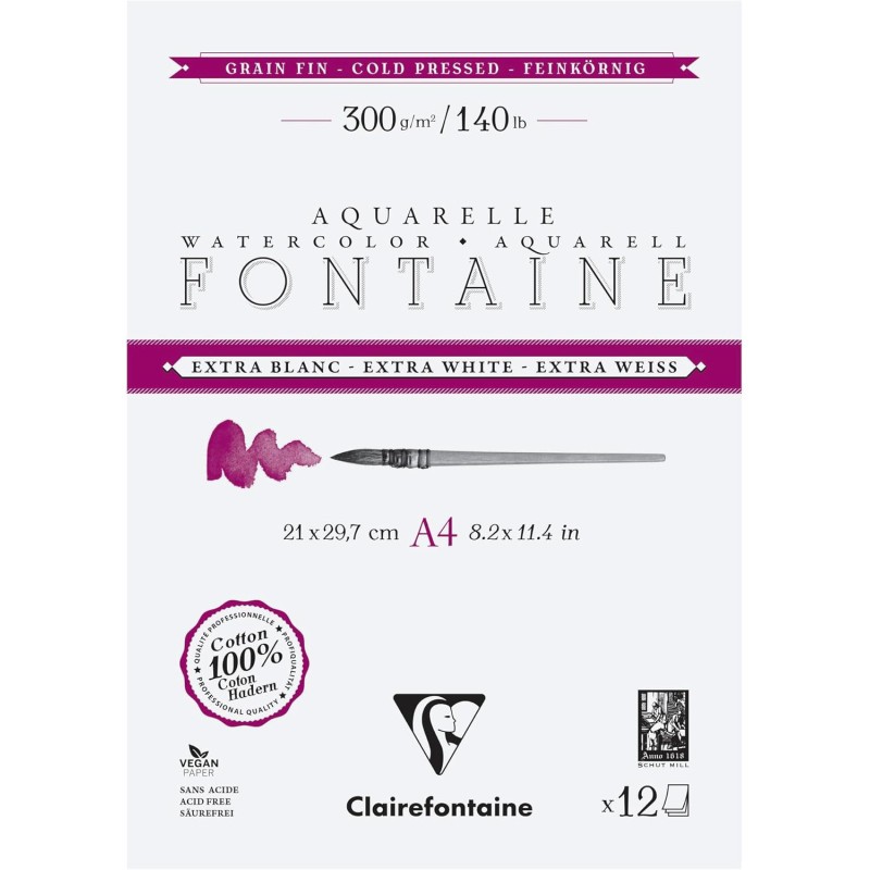 Bloc aquarelle Clairefontaine A4 grain fin 300g pour peinture