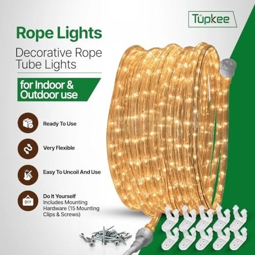 Cuerda incandescente Tupkee clara transparente - 24 pies (7,3 m), para interiores y... Foto 2 de 4