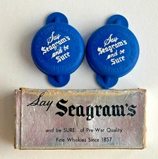 VTG "Say Seagram's & Be Sure..of Pre War Quality" WWII Era Blue Bottle Caps Box