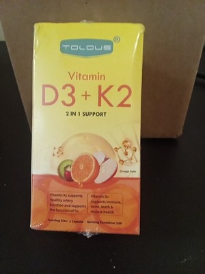 T O L O U S Vitamin D3 Plus K2 2-in-1 Support 120 Capsules