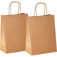 Brown Kraft Paper Gift Bags with Handles Small Size Bulk Pack of 50 for Shopping