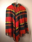 Queen of The Capes Country Place Poncho Plaid O/S Red 60s 70s Wool Fringe Vtg