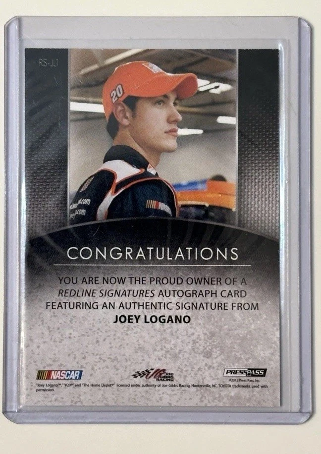 2012 Press Pass Redline Signatures Red Ink /50 Joey Logano On Card Auto NASCAR - Image 2 of 2