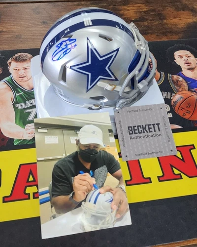 Emmitt Smith signed Riddell Dallas Cowboys Speed Mini - BAS & Prova COA - Visor!