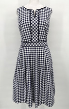 Talbots Dress Womens 8 Petite Navy White Gingham Fit Flare Retro Preppy MIdi NWT