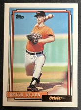 1992 Topps Gregg Olson Baseball Card #350 Orioles Pitcher Creased Scratched O/C