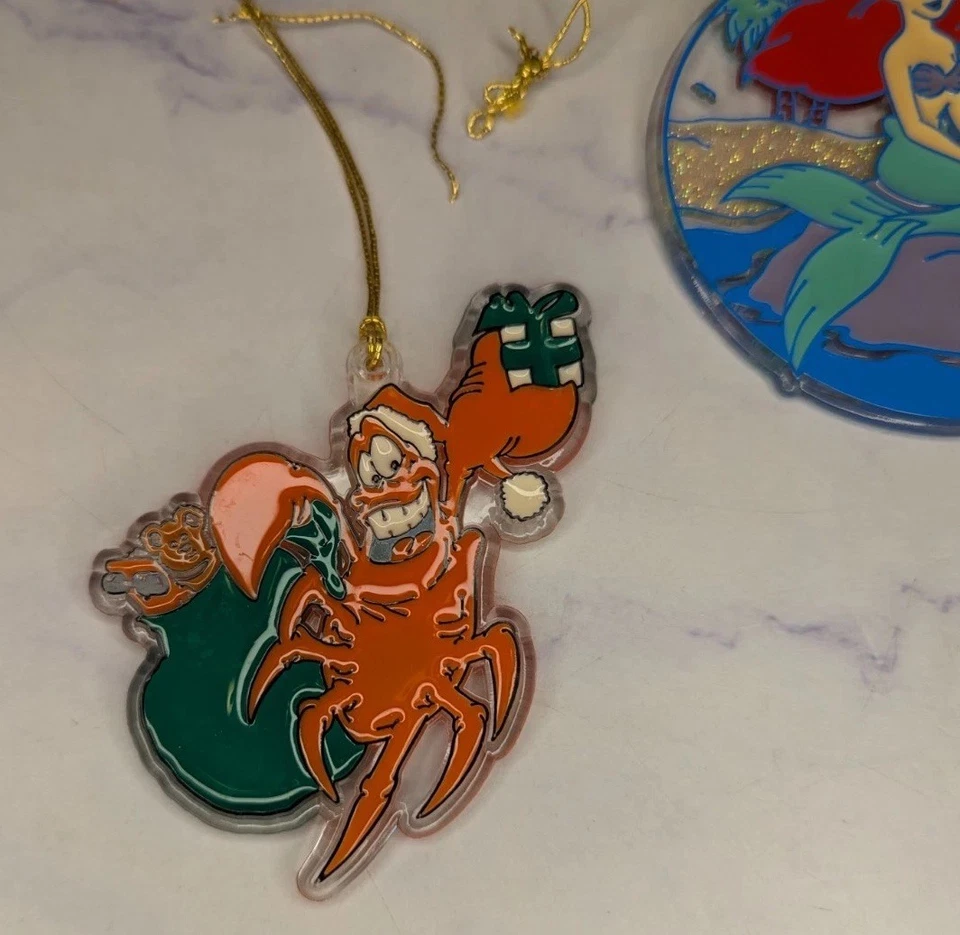 Vintage Disney Little Mermaid Ariel Sebastian Acrylic Christmas Tree Ornaments - Image 2 of 4