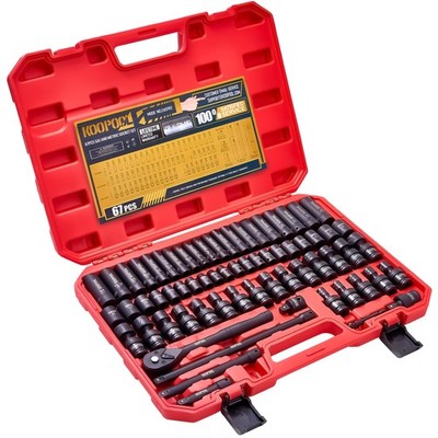 67-Piece 3/8  Impact Socket Set, SAE & Metric, CR-V & CR-Mo, Shallow/Deep/Swi...
