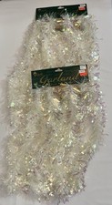 New 2002 Young Craft Christmas White Iridescent Garland Made in USA 12ft X2