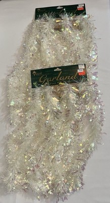 New 2002 Young Craft Christmas White Iridescent Garland Made in USA 12ft X2