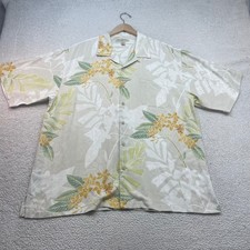Tommy Bahama Shirt Mens XL Cream Yellow Floral Silk Camp Button Up Tropical 1423