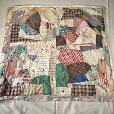 Vintage Handmade Patchwork Lap Crazy Quilt 36  x32  Baby Distressed Feedsack