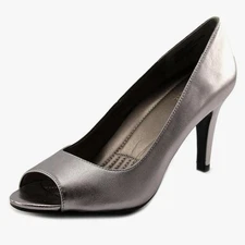 Easy Spirit Keimi Leather Peep Toe Pumps Stone 8.5