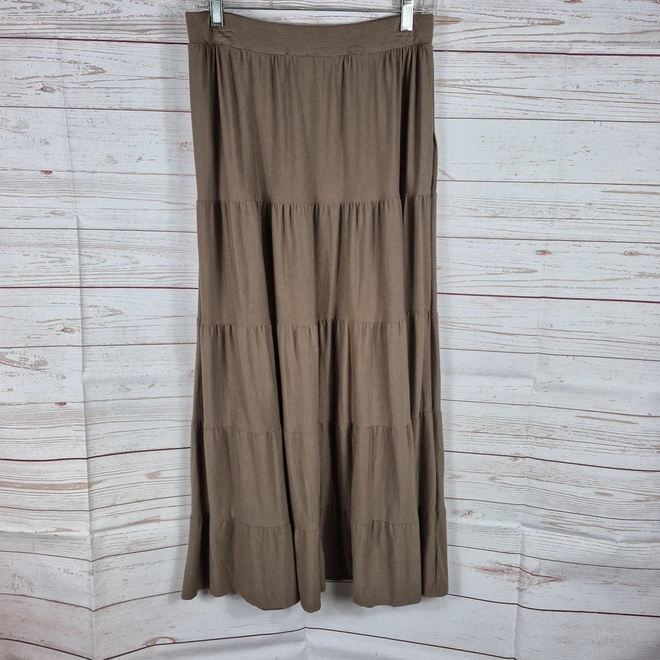 Zenana Tiered Maxi Skirt Size Large Carmel Brown Boho Coastal Cowgirl Prairie  - Изображение 3 из 4