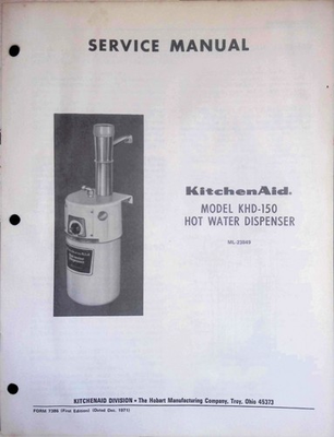 #ad KitchenAid KHD 150 Hot Water Dispenser 1971 Service Manual Hobart Troy Ohio $20.99