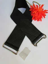 Women Waist Hip Black Cut Out Wide Elastic Fashion Belt Pewter Square Buckle S M