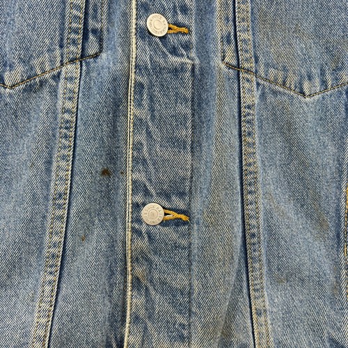 VINTAGE Eddie Bauer Jacket Mens Medium Blue Denim Jean Trucker Light Wash 90s - Picture 6 of 11