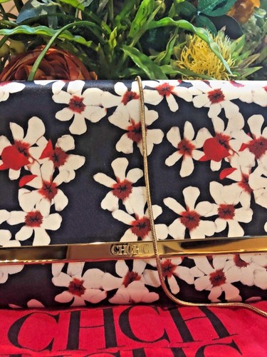 CH CAROLINA HERRERA SATIN FLORAL CLUTCH / CROSSBODY HANDBAG - Picture 3 of 5