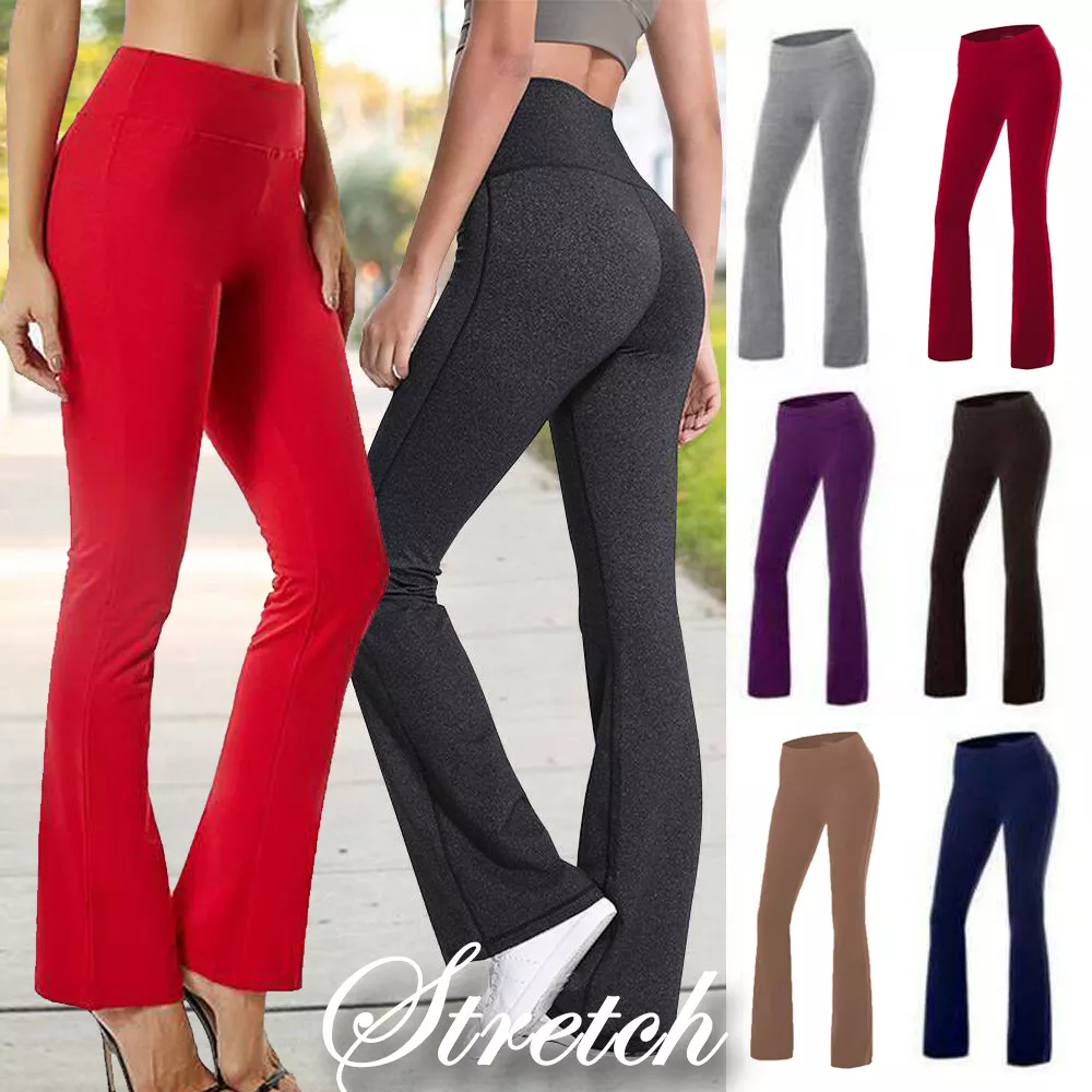 Women Stretch Casual Bootleg Trousers Ladies Bootcut Flared Yoga Pants  Leggings