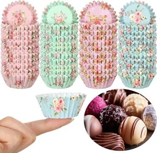 Sunnyray 600 Pcs Floral Mini Cupcake Liners for Baking Watercolor Flower Cupcake