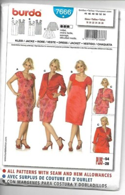 Burda Sewing Pattern 7666 Ladies Dress Jacket 18-28 UNCUT | eBay