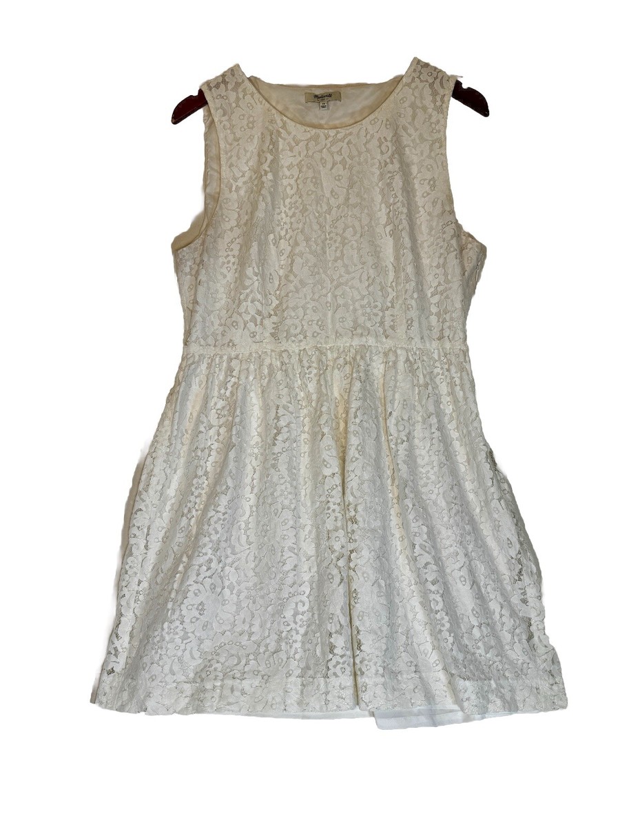 Madewell 14 White Lace Dress Lined Sleeveless Knee Length Wedding Formal |  eBay