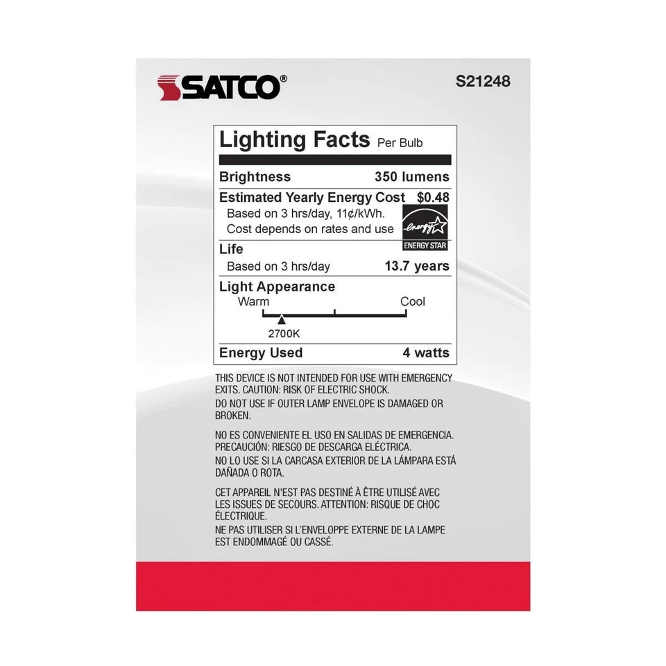 SATCO S21248- 4 Watt G40 LED Candelabra Bulb - 2700K - 120 Volts (6 Pack) - Image 3 of 4