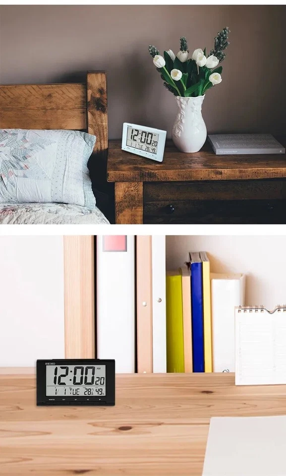 Seiko QHL090 Digital Alarm snooze beep LCD light Calendar Thermometer Hygrometer - Image 4 of 4