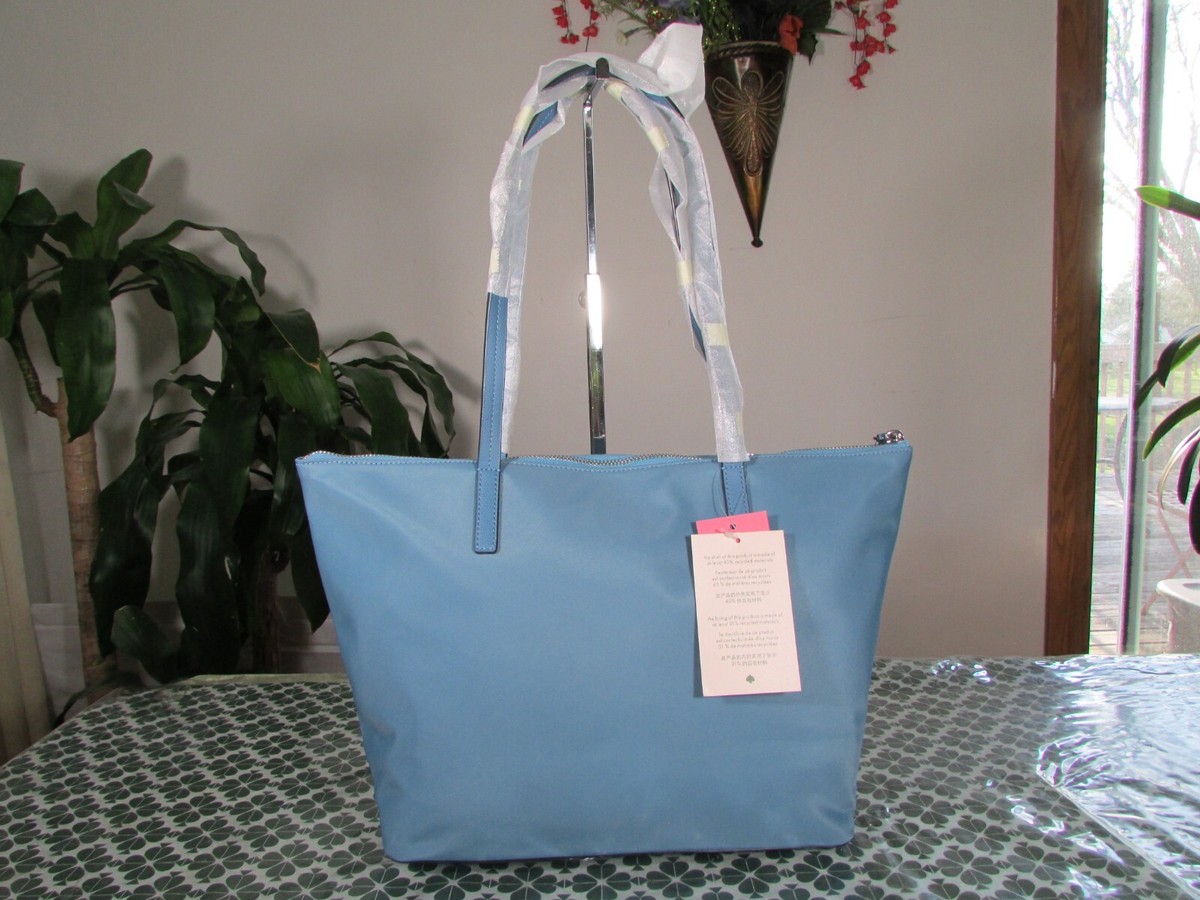 Kate Spade NY Hayden Top Zip Nylon Tote Handbag Niagara Light Blue