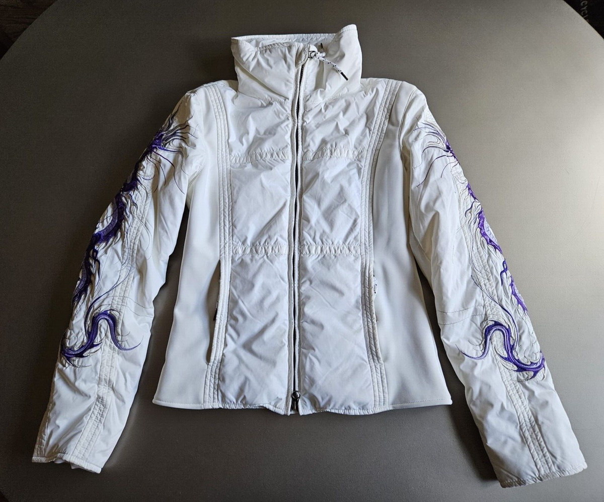 Jet Set White Ski Jacket with Purple Dragons; Size = 0 (XS); Made 