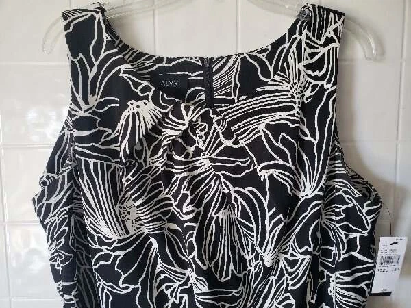 Abito donna ALYX 18W bianco e nero senza maniche linea A con cintura stampa fiori grande nuovo con etichette