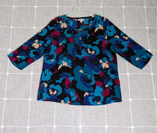Haut Dana Buchman Femme – Imprimé Dalmatien – Manches Courtes – Boutonné – Taille XL