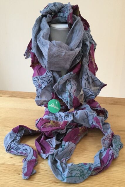 Boho festival hippy goth PURPLE PRINT long tassel fabric LETTUCE scarf wrap gift