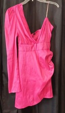 Pretty Little Thing Hot Pink Woven One Shoulder Wrap Dress SIZE UK 12 USA 8