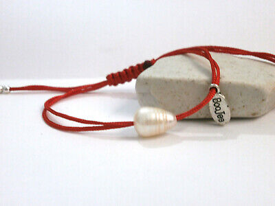 Pulsera minimalista "Perla" perla natural con hilo rojo de 1 mm artesanal