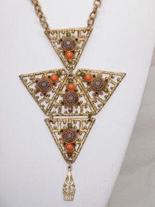 Authentic Vtg D&E Juliana Moroccan Matrix Tile Gold Plated Bib Statement Necklace