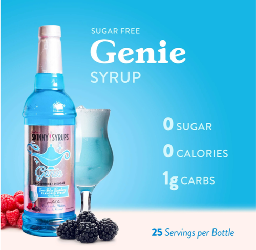 Lot 2ct NIB Jordan Skinny Genie Sour Blue Raspberry Coffee Syrup Sugar Free Ship - Picture 3 of 4