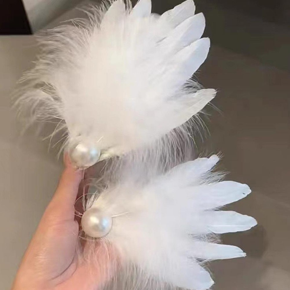 Feather Hair Clips For Women Ballet Style Pearl Swan U5A2 Hair FlyWing