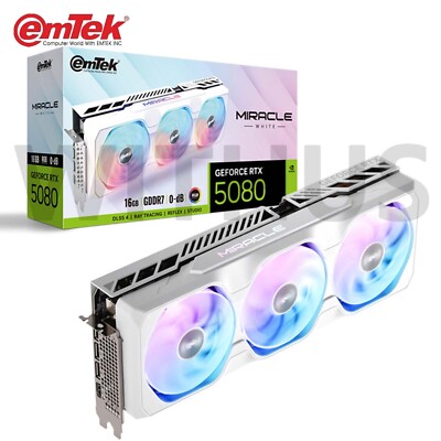 emTek GeForce RTX 5080 MIRACLE WHITE D7 16GB Gaming Graphics Card