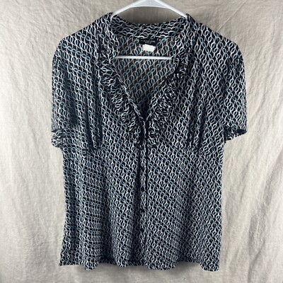 Perceptions Women's Multicolor Patterned Short Sleeve Button Up Blouse Size 2XL
