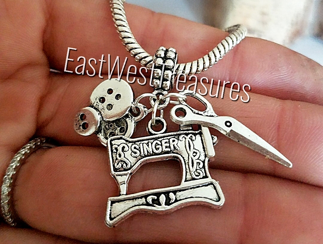 Teleye Nähmaschine Anhänger Charm - Schwarz Gold Perlenarmband Charm